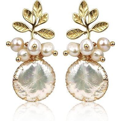 Zqhhyy 18k Gold Baroque White Big Pearl Drop Earrings For Women Handmade Trendy